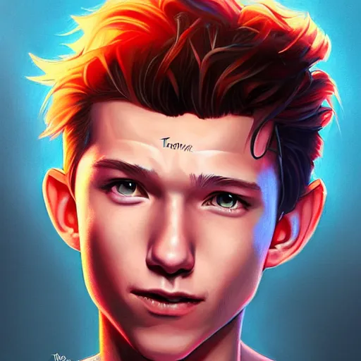 Image similar to Tom Holland, by rossdraws, artgerm, NIXEU, Itslopez,