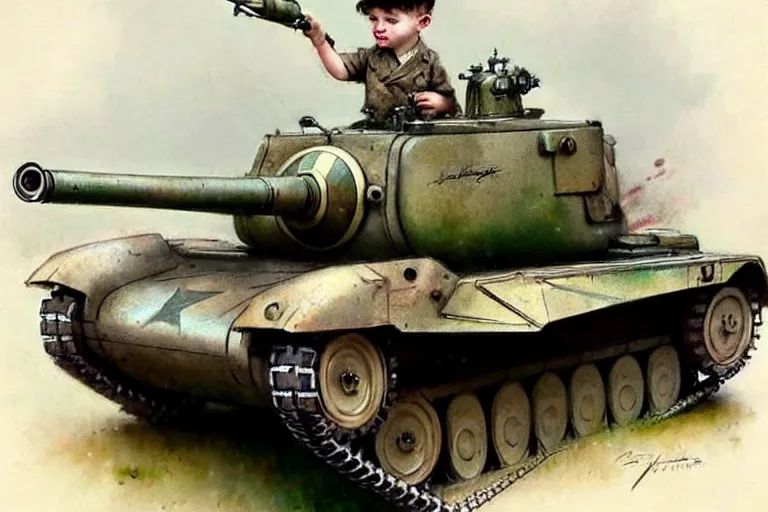 Image similar to (((((1950s boy and his toy retro army tank . muted colors.))))) by Jean-Baptiste Monge !!!!!!!!!!!!!!!!!!!!!!!!!!!