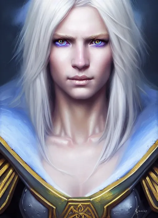 Image similar to a _ fantasy _ style _ portrait _ painting _ of white female paladin with blonde hair and blue eyes, scar under left eye, holy oil _ painting _ unreal _ 5 _ daz. _ rpg _ portrait _ extremely _ detailed _ artgerm _ greg _ rutkowski _ greg