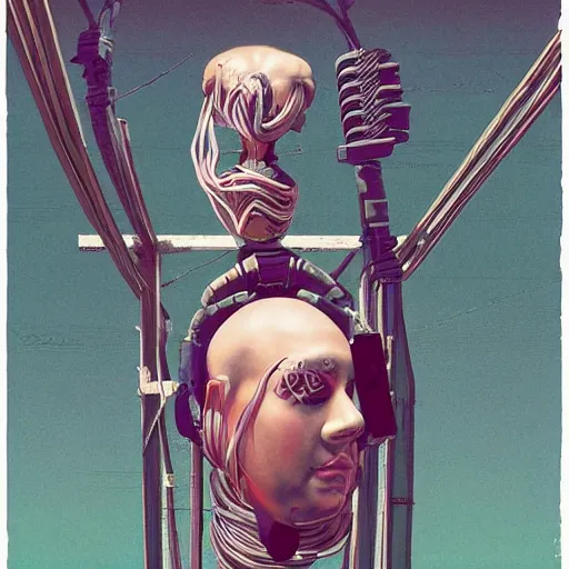 Image similar to Tristan Eaton & Greg Rutkowski, award winning masterpiece with incredible details, Zhang Kechun, a surreal vaporwave vaporwave vaporwave vaporwave vaporwave painting by Thomas Cole of an old pink mannequin head with cables and wires coming out of it's neck, sinking underwater, highly detailed