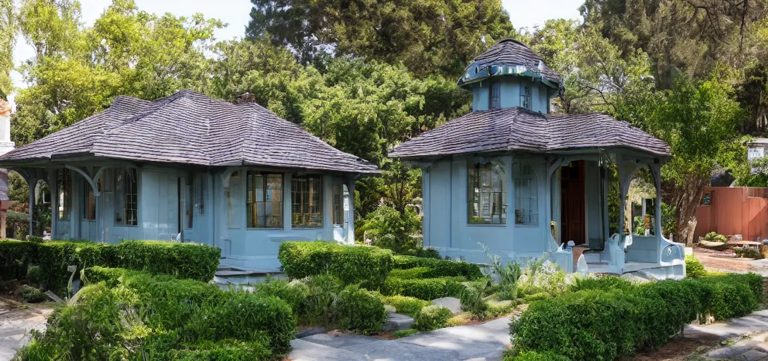 Image similar to small house designed by julia morgan. 8 k.