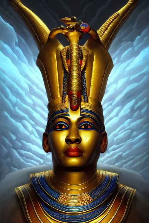 Image similar to egypt god osiris, god of the underworld, highly detailed, d & d, fantasy, highly detailed, digital painting, trending on artstation, concept art, sharp focus, illustration, global illumination, ray tracing, realistic shaded, art by artgerm and greg rutkowski and fuji choko and viktoria gavrilenko and hoang lap, sunny