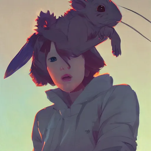 Image similar to anime mutant pet shop squad. rabbit, puppy, hamster. iguana. rat ninjas on the urban neogeorgian rooftops at night. low angle. artstation, by ilya kuvshinov and jeremy lipking and quentin mabille w - 1 0 2 4