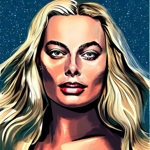 Image similar to An illustration of margot robbie by andre ducci