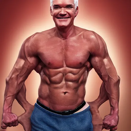 Image similar to Philip schofield with the physique of a body builder, photorealistic, highly detailed, 4k, digital painting,