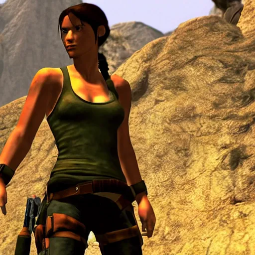Prompt: A screenshot of Harrison Ford as Lara Croft in Tomb Raider PSX