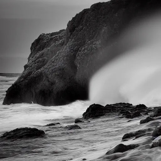 Image similar to long exposure shot of waves crashing against a cliff