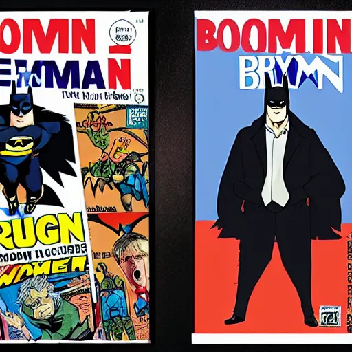 Image similar to comic cover book of boris johnson as batman ,