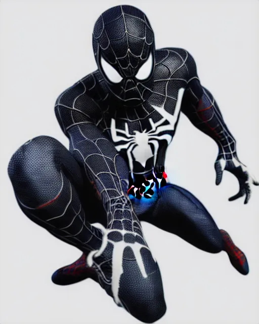 Prompt: photorealistic, hyperdetailed sketch of black spider - man suit with white webbing by insomniac games