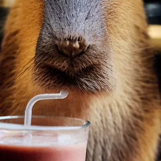 Prompt: a capybara character drinking a milkshake