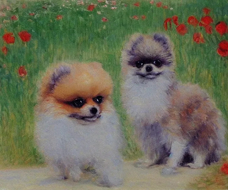 Image similar to pomeranian, cute, monet, oil painting