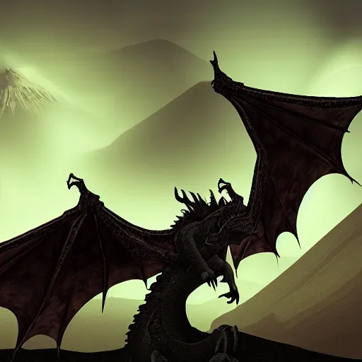 Image similar to Gothic dragon, Volcano landscape, dark lighting