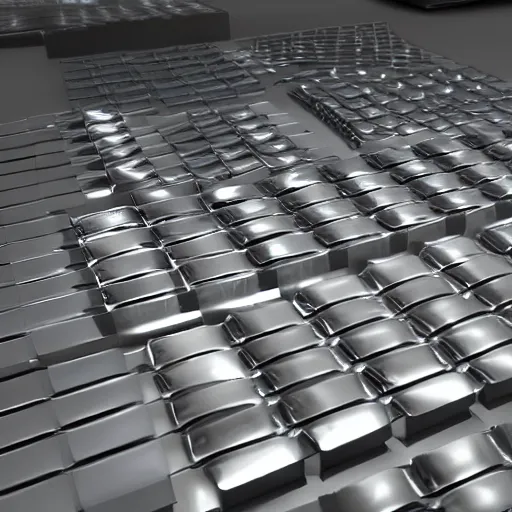 Image similar to army of metallic plates, raytracing, unreal engine tech demo, 5 5 mm