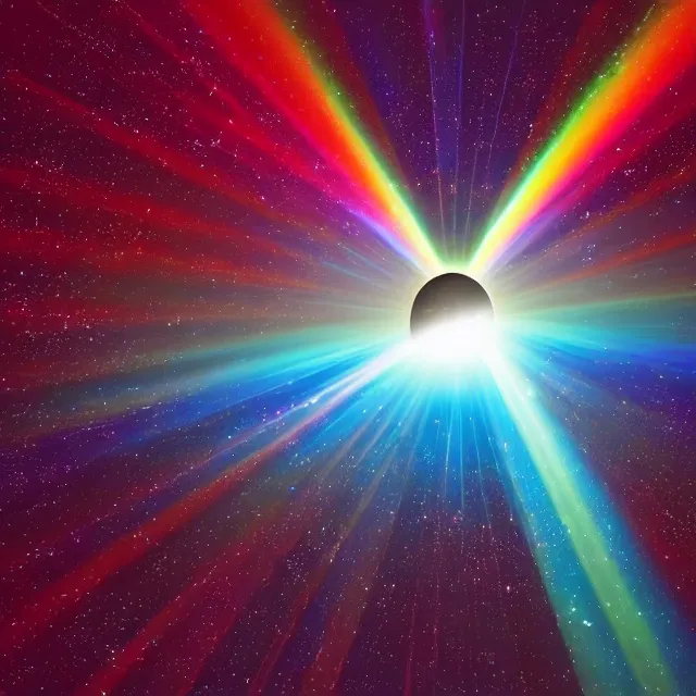 Image similar to rainbow beam of shiny light in space, vintage