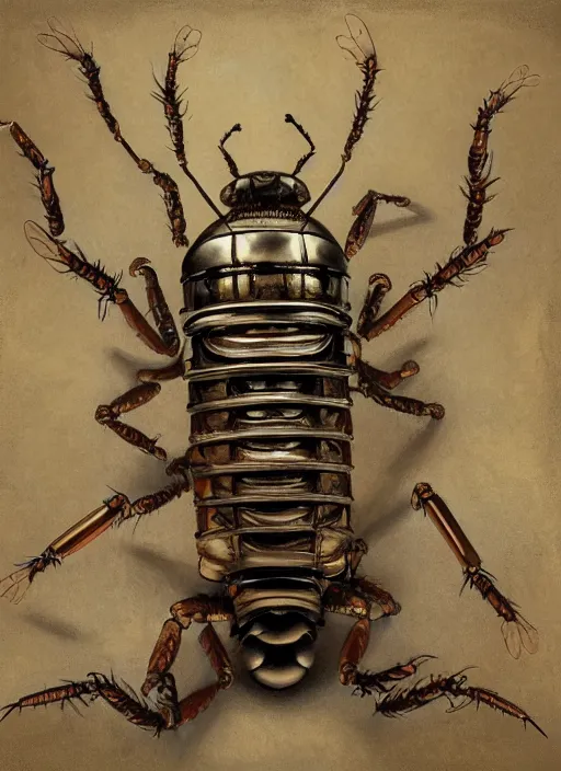 Image similar to highly detailed wide - angle portrait of a retro mechanical insect toy, nicoletta ceccoli, mark ryden, lostfish, earl nore, hyung tae, frank frazetta, global illumination, detailed and intricate environment