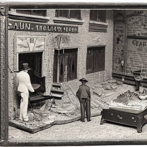 Prompt: a diorama of a 1 8 9 0 s crime scene, noir, 3 dimensional, intricate details