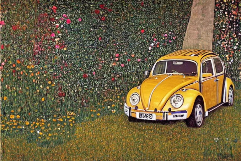 Image similar to gustav klimt vw beetle