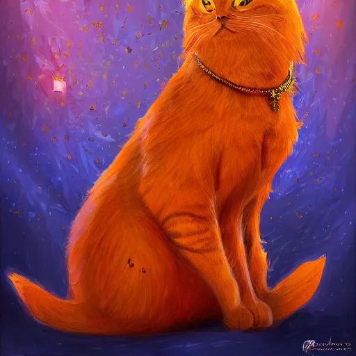 Image similar to portrait of orange marquess the cat, reneissance, sitting on throne, antropomorphic, fantasy digital art, art station