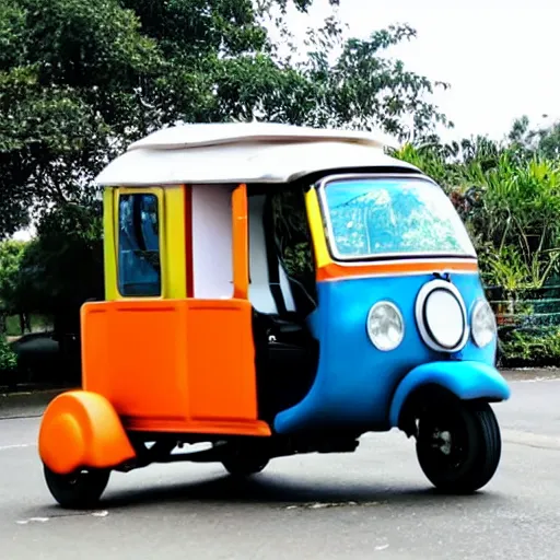 Image similar to a flying tuk tuk