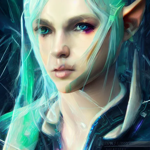 Image similar to portrait of an elf in a cyberpunk style, digital art, highly-detailed artstation cgsociety masterpiece