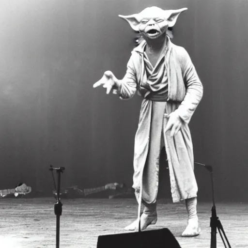 Image similar to yoda performing at woodstock