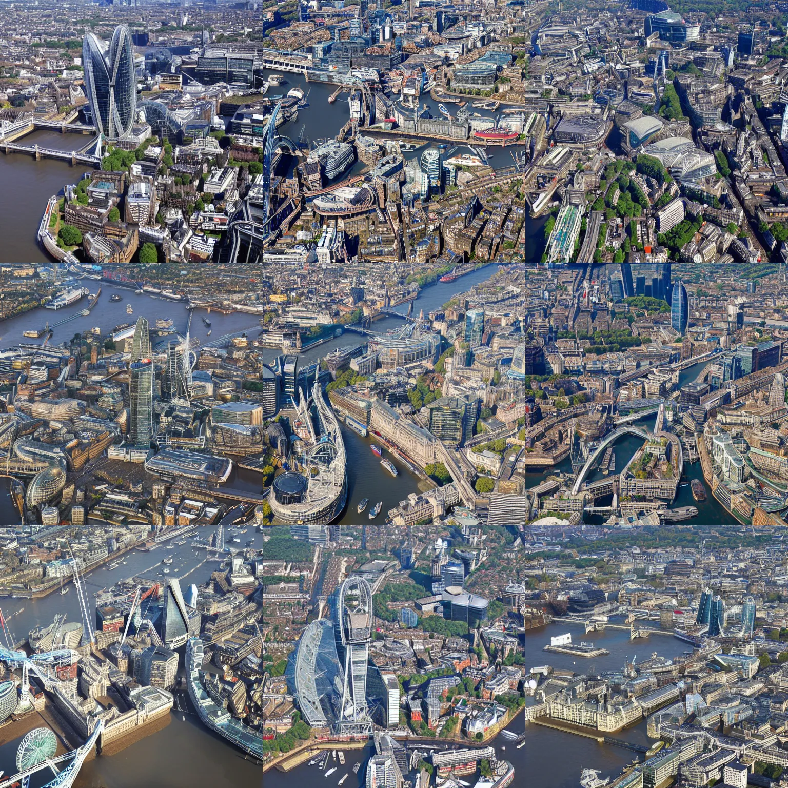 Prompt: London south bank, satellite view, highly detailed