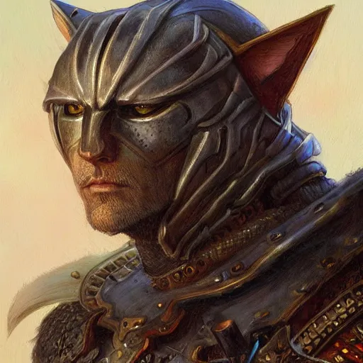 Image similar to Knight with the head of a cat, fantasy D&D character, portrait art by Donato Giancola and James Gurney, digital art, trending on artstation