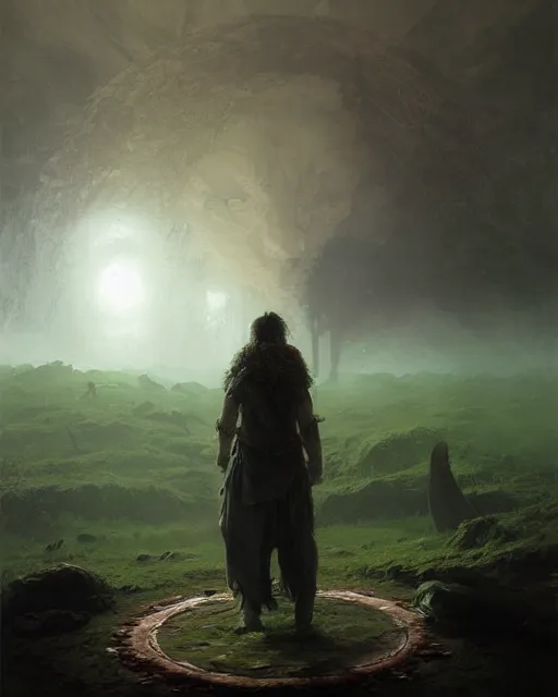 Prompt: a druid standing in a circle at the beginning of the world by ruan jia