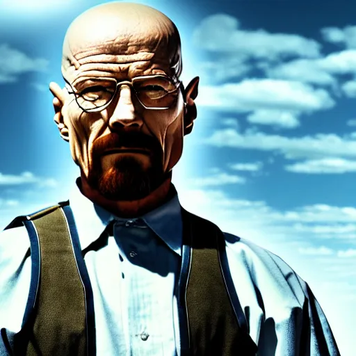 Prompt: Film still of Walter White with cybernetic battle armor in new Breaking bad movie, highly detailed, 4k