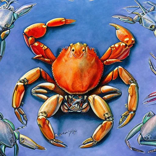 Image similar to detailed and sharp crab artwork, mystic style, detailed, 8 k, detailed, symmetrical, by brian froud