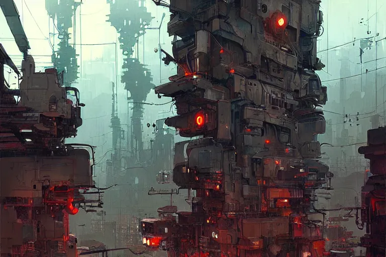 Prompt: machine city by ian mcque, cyberpunk, masterpiece, very detailed, atmospheric