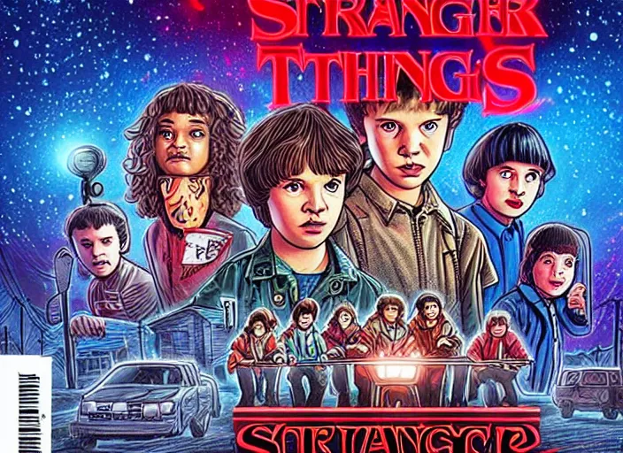 Prompt: stranger things 4, netflix, artwork by skottie young