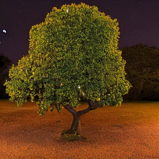 Prompt: a tree with old televison fruit at night