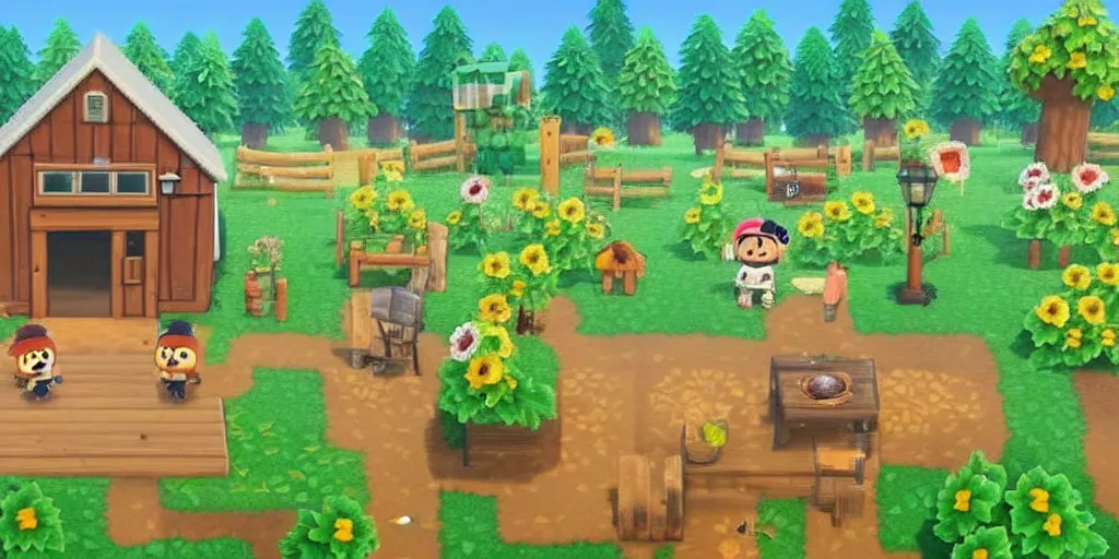 Image similar to cottagecore animal crossing, stardew valley, moss, plants, cute, friendly