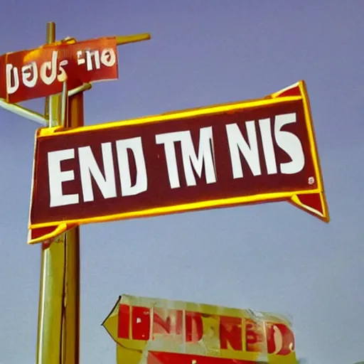 Image similar to 'END TIMES' sign that reads: END TIMES