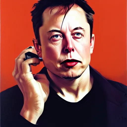 Image similar to Portrait of Elon Musk by Gottfried Helnwein and Phil Hale