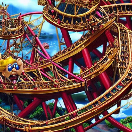 Prompt: Asterix on a roller coaster, by Edgar P. Jacobs, highly detailed, intricate, 8k