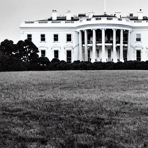 Image similar to a demolished and ruined white house