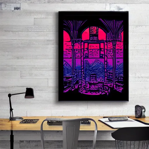 Prompt: ancient ruins, synthwave, pastiche by dan mumford pressed penny art