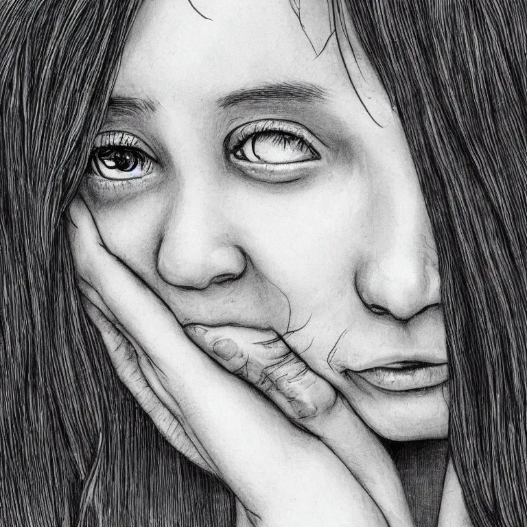 Prompt: close up of a girl crying, illustration, highly detailed, trending on art station, award winning
