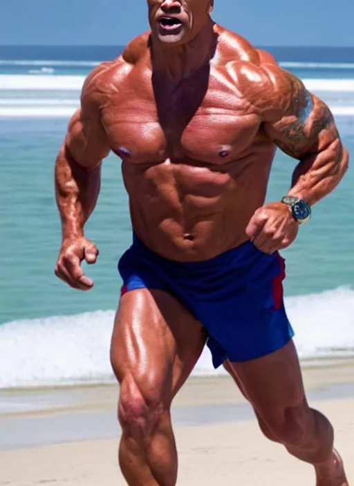 Prompt: film still of joe biden as dwayne johnson in baywatch movie 2 0 1 7, 8 k