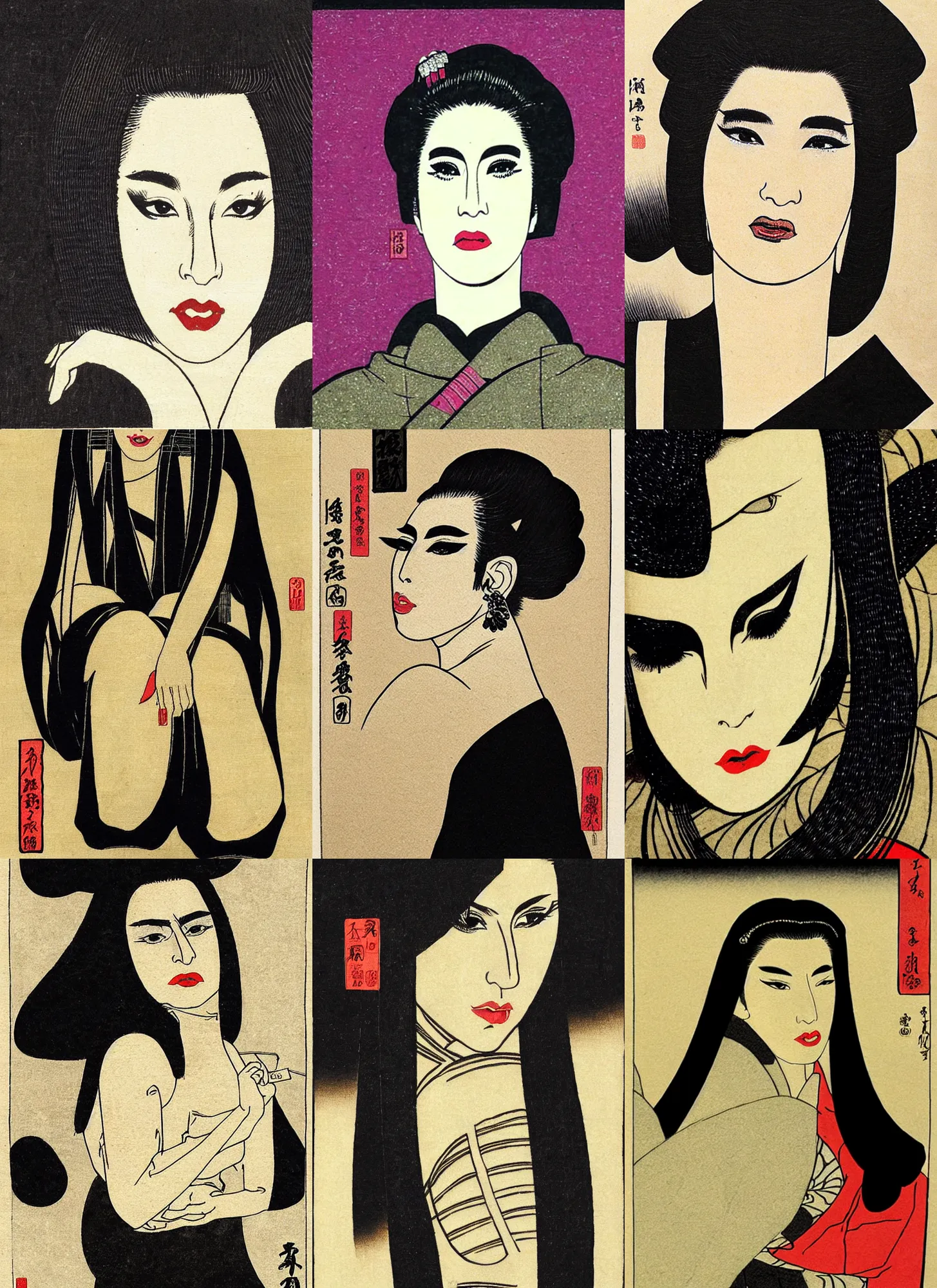 Prompt: a portrait of lady gaga. shin - hanga.