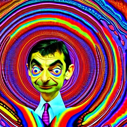 Image similar to Mr. Bean opens his third eye. Psychedelic art.