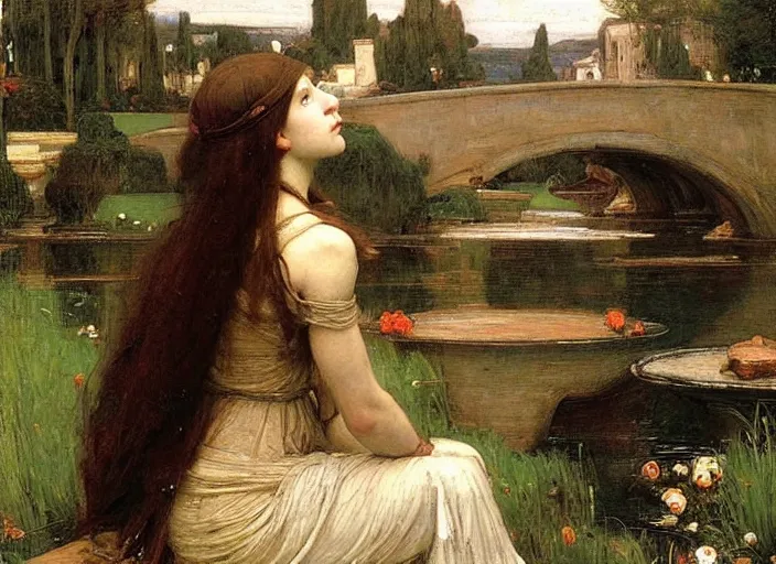 Image similar to a masterpiece painting by john william waterhouse