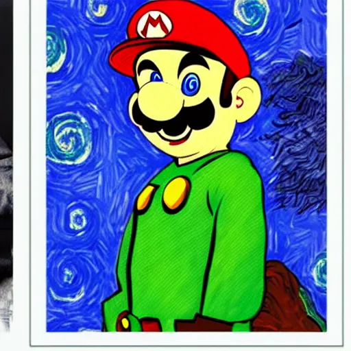 Image similar to portrait of super mario from Nintendo, painted by Vincent van gogh