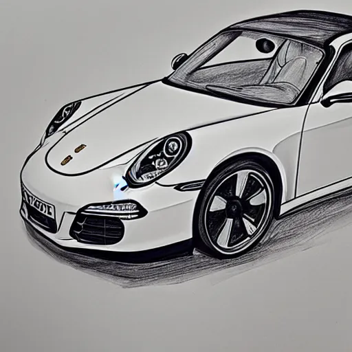 Prompt: A hand drawn sketch of a Porsche 911