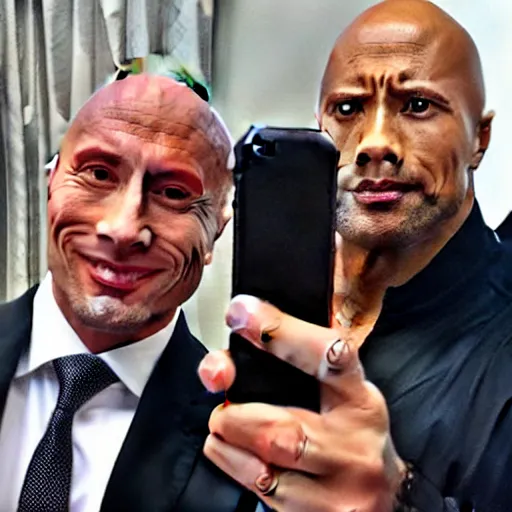 Prompt: dwayne johnson taking a selfie with putin