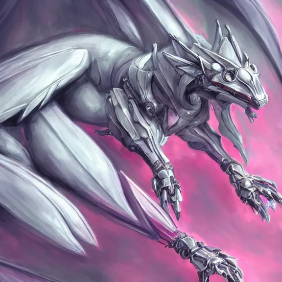 Image similar to very close up foot pov shot, hyperdetailed elegant beautiful stunning anthropomorphic mecha female dragon, laying elegantly, showing detailed elegant dragon paws to camera, sharp claws close up, soft pads, sharp silver armor, fuchsia skin, anthro dragon art, warframe destiny fanart, furry paws furry, furaffinity, deviantart, octane, ekasportal