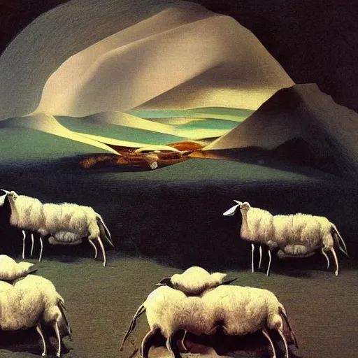 Image similar to 1 0 0 0 s of sheep for sleeping, dream, concept art, by salvador dali