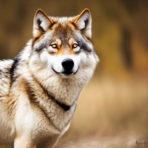 Image similar to professional photograph of a light brown and cream wolf, high quality, hd, 8 k, 4 k, magnificent, award - winning, nature, nature photography, awe - inspiring, highly detailed, amazing